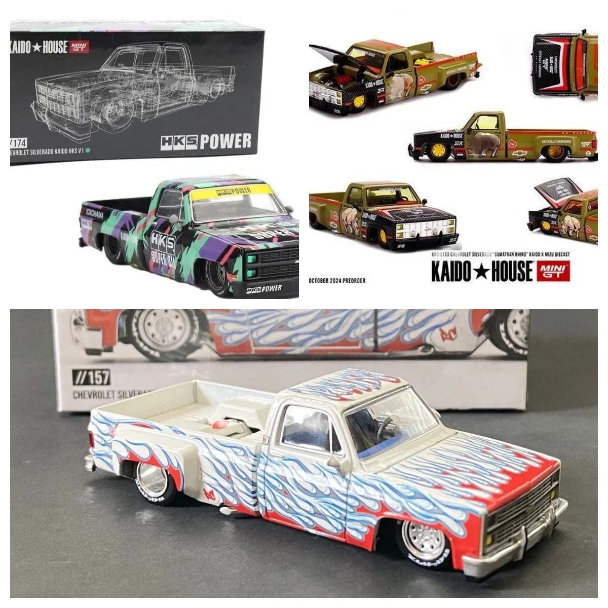 

Kaido House x Mini GT 1:64 Silverado Dually on Fire V2 Pickup Diecast Model Car Collection Limited Edition