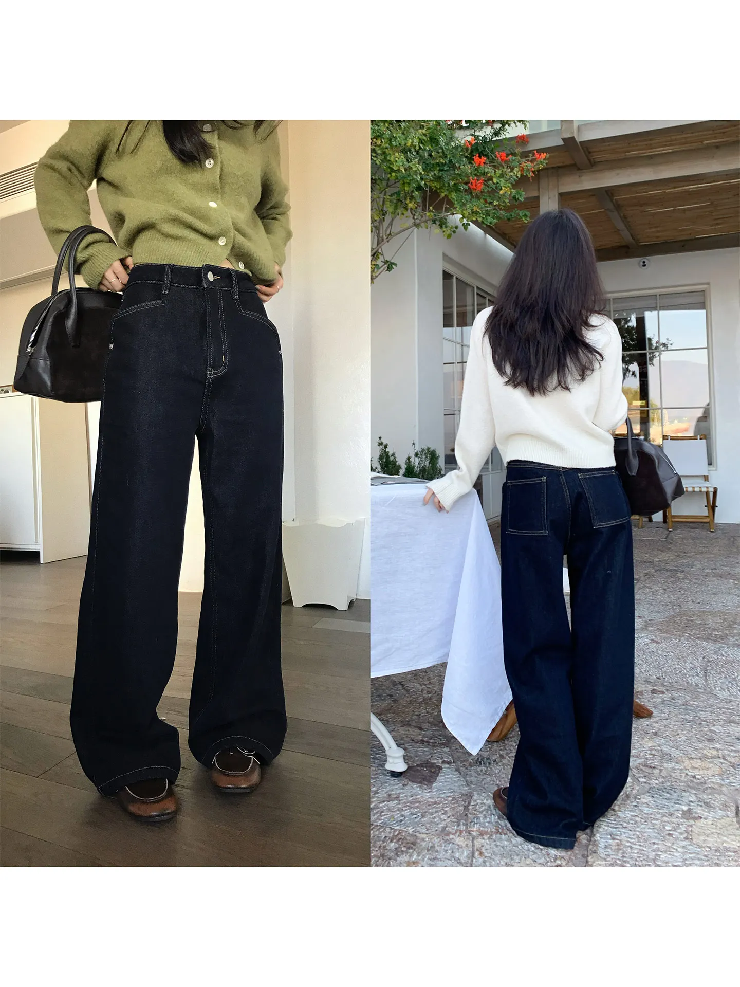 

Thiened Fce Wide Leg Jeans Long Pants Floor-Length Bootcut Denim Trousers Slimming Original Blue Casual Low Waist Zipper