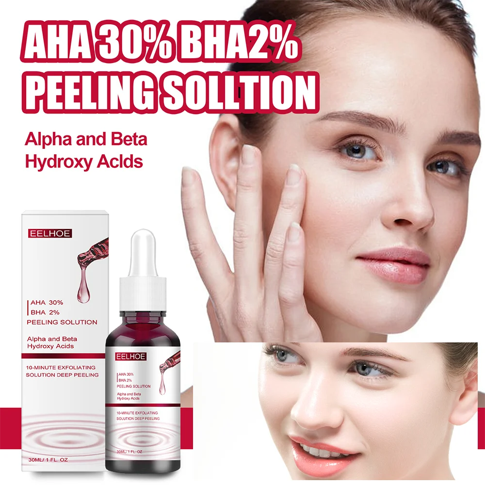 Face Peeling Solution AHA 30% + BHA 2% Fruit Acid Salicylic Acid Acne Treatment Serum Hyaluronic Acid Repair Face Skin Care 30ml