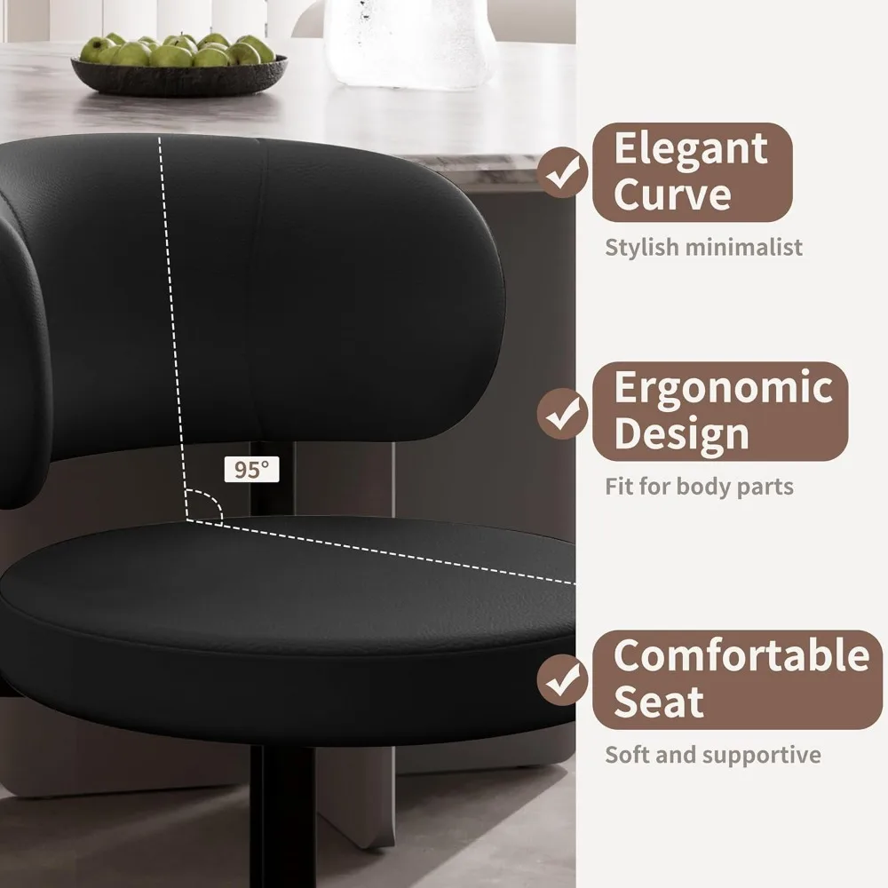 Set di sedie da pranzo Morden, sedia della metà del secolo con schienale curvo, sedile rotondo imbottito, gambe in acciaio al carbonio, pelle testurizzata