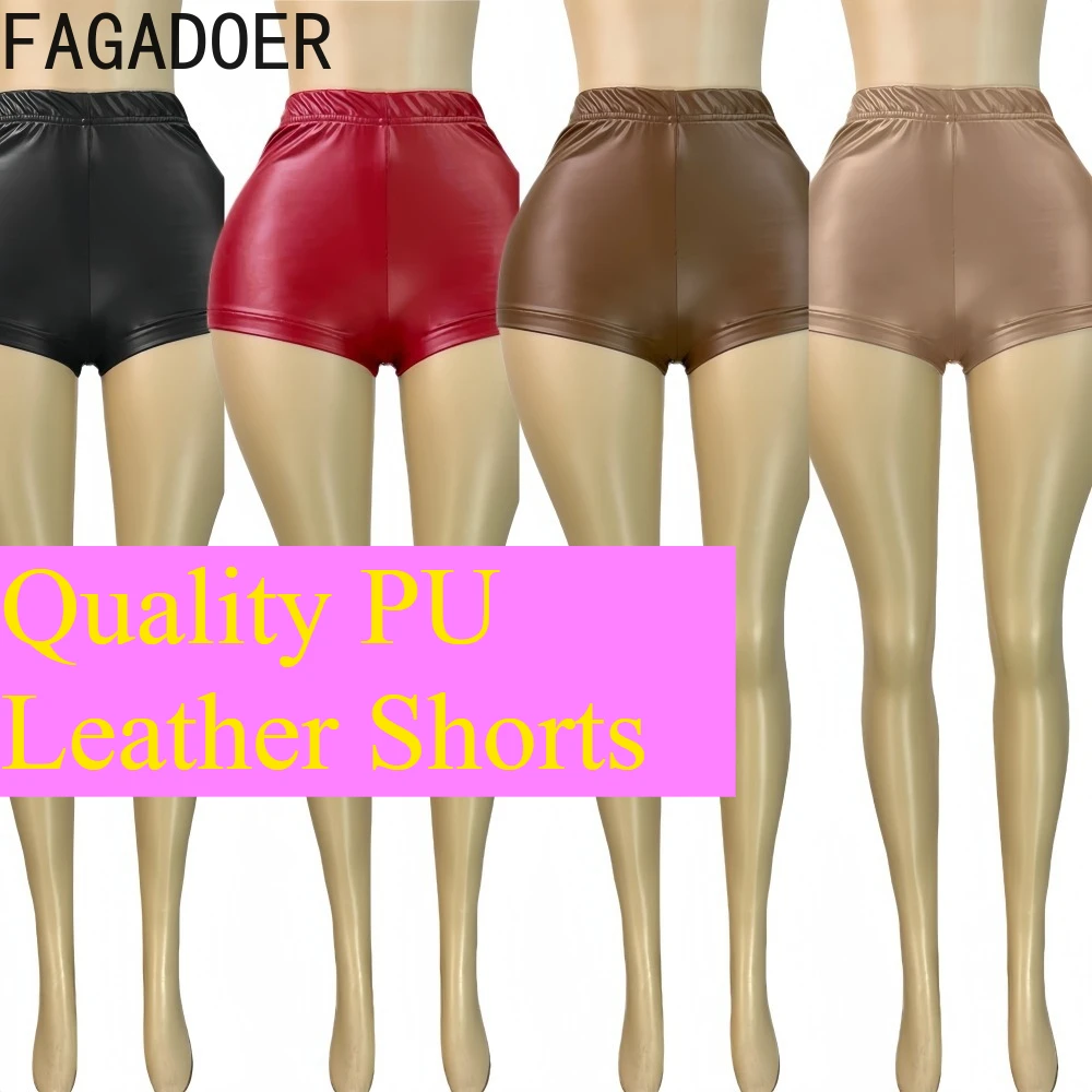 

FAGADOER Sexy Leather Patchwork Shorts for Woman Solid Color High Waist Elasticity Shorts Female Streetwear Bottoms 2025 New