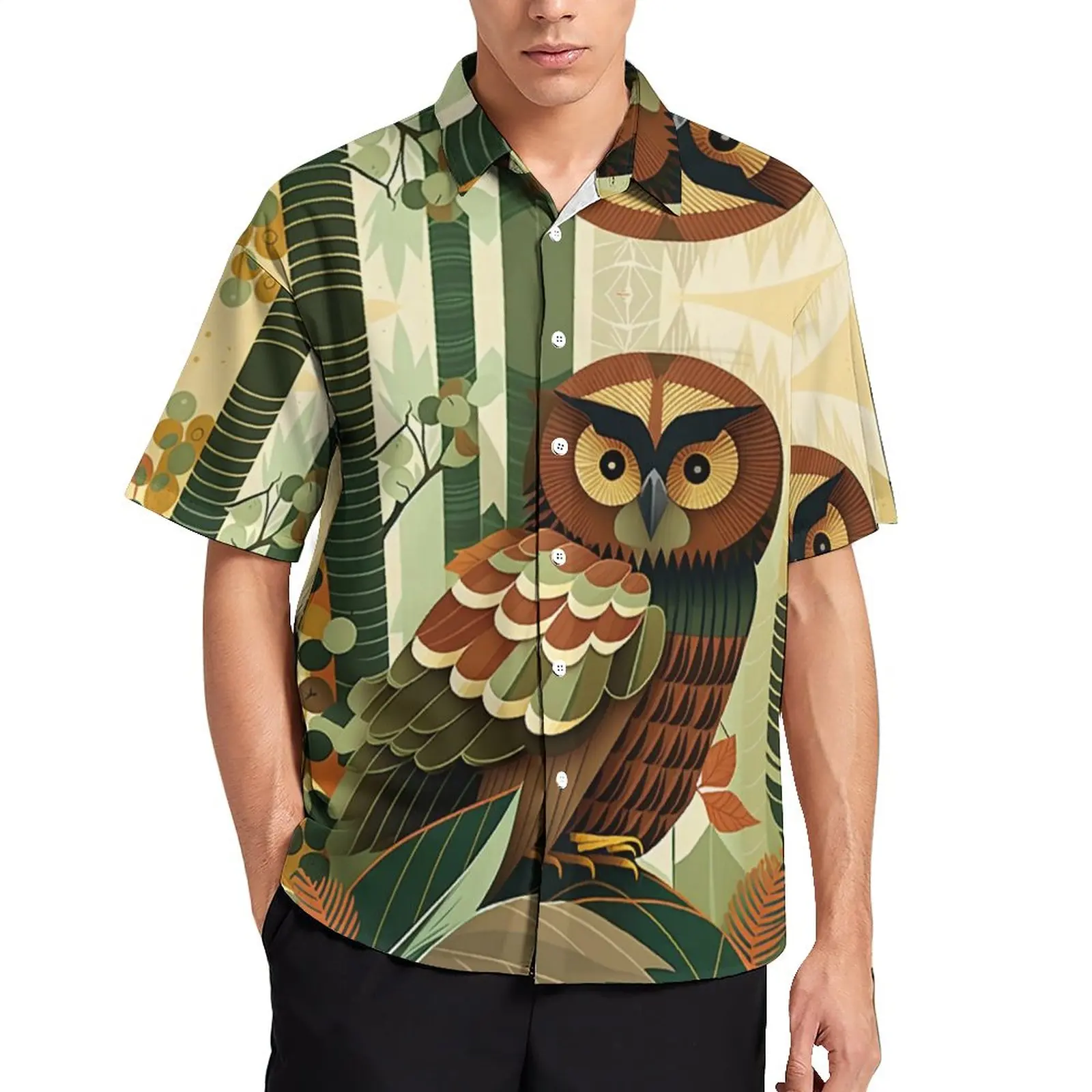 

Owl Casual Shirt Simple Luxury Social Beach Vintage Hawaiian Harajuku Blouses Short Sleeve Custom Oversize Fashion Clothing Y2k