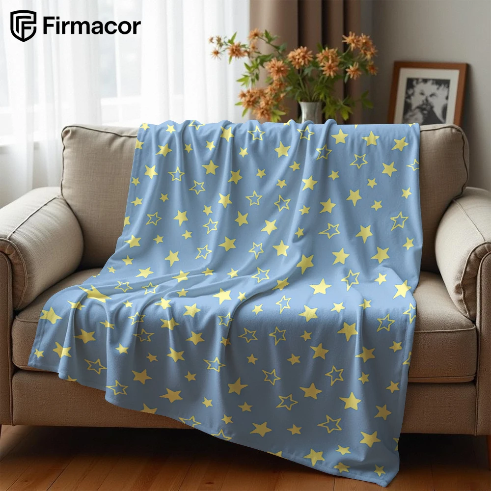 Blue Background Yellow Star Ultra Soft Sherpa Fleece Blanket Fluffy Warm Halloween Cozy Throw for Sofa Couch Bedroom All season