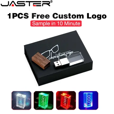 Free Custom Logo USB Flash Drive Memory Stick Crystal Blue LED Pen Drive Storage Device Pendrive 128GB 64GB 32GB USB Stick 16GB