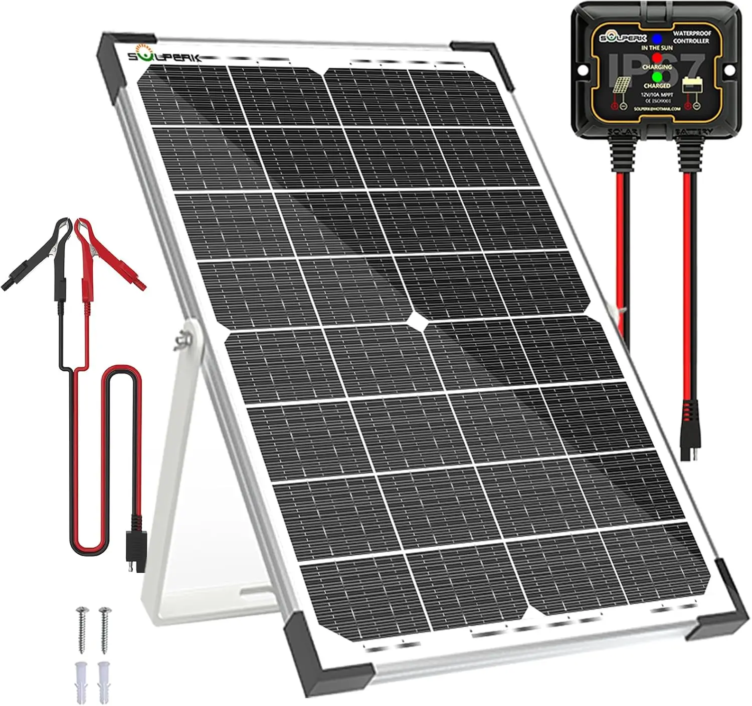 Solperk 30W Solar Battery Charger Solar Battery Maintainer + Upgrade 10A Mppt Charge Controller + Adjustable Mount Bracket For