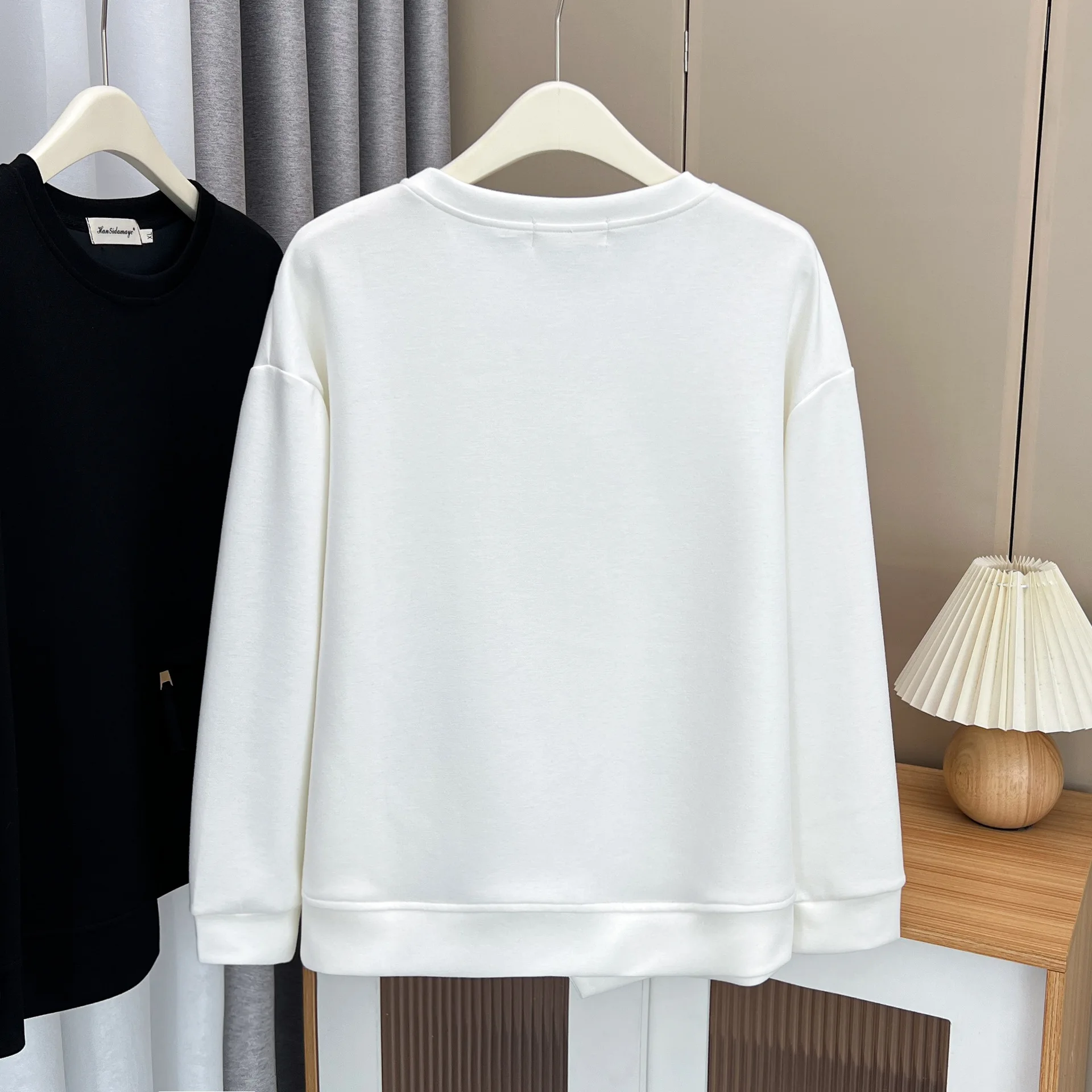 2023 Autumn Women Clothes Plus Size T-Shirt Casual Long Sleeve Hoodie Curve O-Neck Asymmetry Tops K71 841