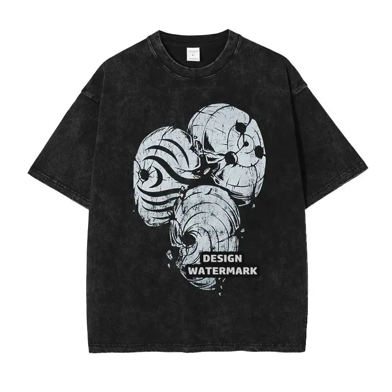 Bandai Anime Obito T-shirts Manga Vintage Washed Rock Lee T Shirt Short Sleeve Oversized Ninja T-shirt Tops Tees Man Cotton