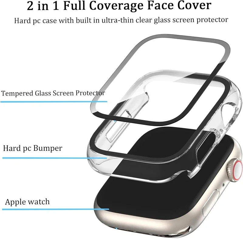 Glass + Case for Apple Watch 10 9 8 45mm 41mm 44mm 40mm S10 42mm 46mm PC Hard Protector Bumper Cover for IWatch 7 SE 6 5 4 3 image 2