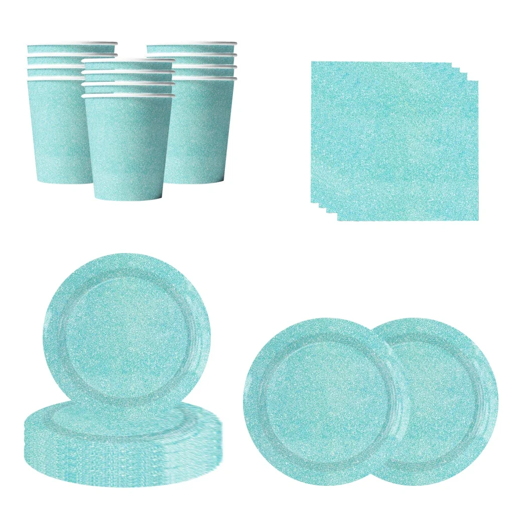 10Giests Tiffany Blue Diamond Birthday Disposable Tableware Blue Plate Napkin Banner Tablecover Happy Birthday Party Decor