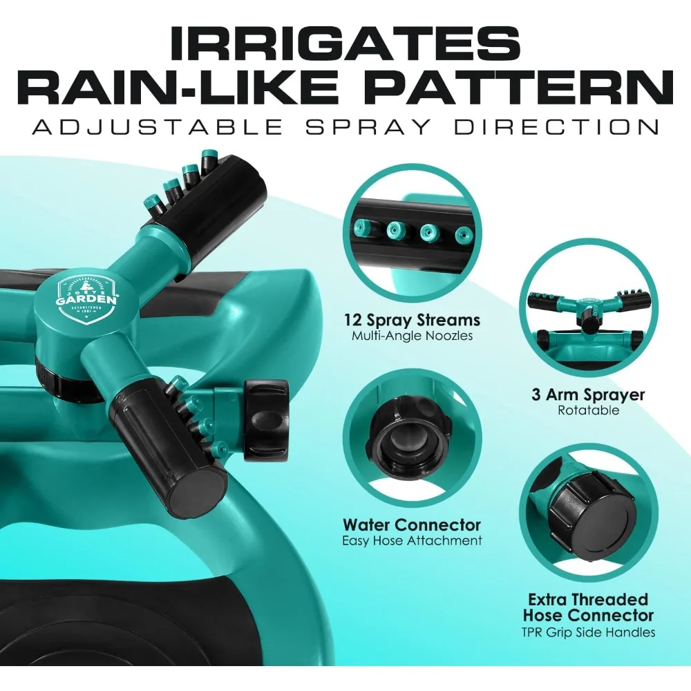 joeys sprinkler per cortile, irrigatore da giardino rotante per una copertura di grandi aree, irrigatori per prato e cortile (verde)
