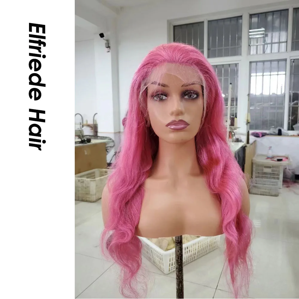 Elfriede #Pink Body Wave Lace Front Wigs for Women Precolored Wig 4x4 Lace Closure 13X4 13X6 HD Lace Frontal Wig Human Hair Wigs