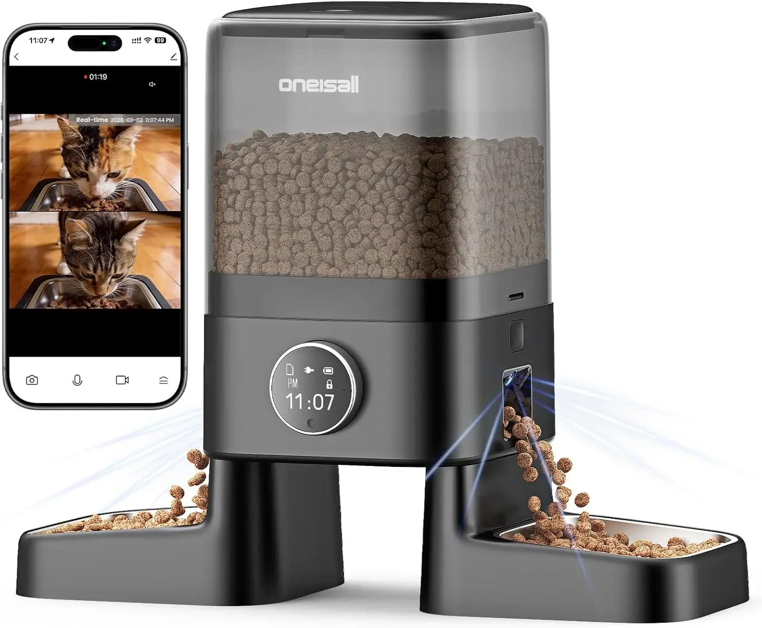 

Automatic Cat Feeder with Camera for 2 Cats, 1080P HD Night Vision, 20 Cups/5L Cat Feeder Automatic, 2-Way Audio, 5G WiFi APP Re