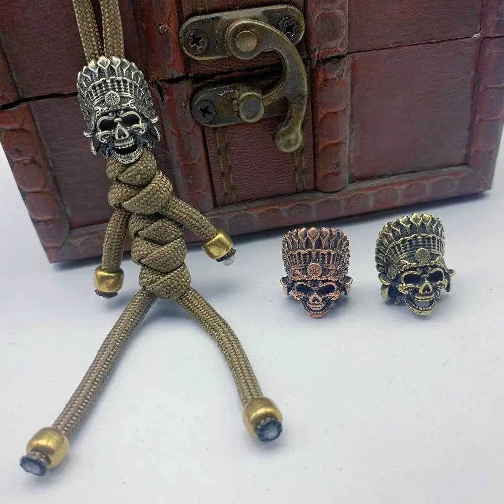 African Tribal Chieftain Brass EDC Skeleton Pendant Copper Manual Brass Crown Skull Beads Crown Creative EDC Outdoor Tools