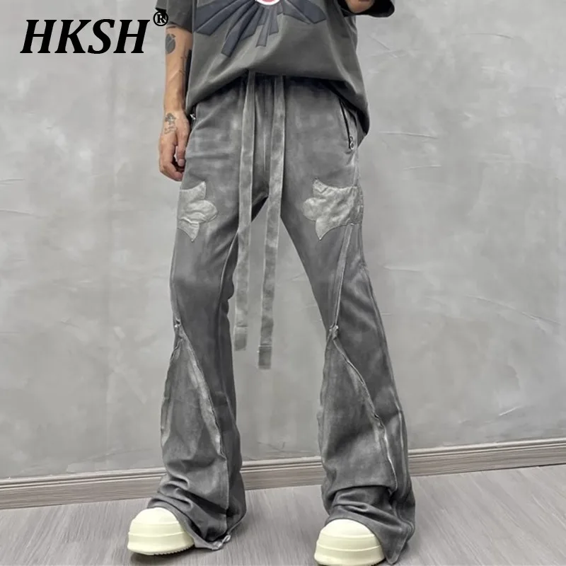 

HKSH Men's Tide Punk Patchwork Design Vintage Flared Casual Pants High Street Trend Floor Mopping Wide Leg Personalized HK2339