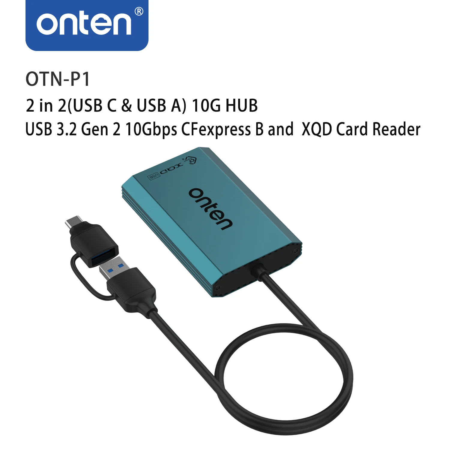 ONTEN  OTN-P1 2 in 2(USB C & USB A) 10G HUB USB 3.2 Gen 2 10Gbps CFexpress B and XQD Card Reader