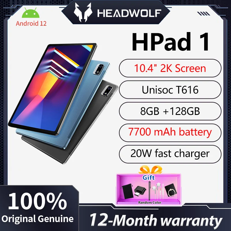 Headwolf HPad1 Android Tablet 10.4inch 1200*2000 IPS Unisoc T616 8GB RAM 128GB ROM 4G LTE pad 7700mAh 20MP Camera