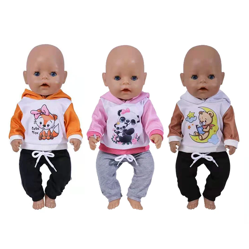 17 Inch Doll Clothes Accessories Cartoon Bear Panda Suit Fashion 43cm Doll Outfit Sports Hoodies Trousers New Born Baby Clothes