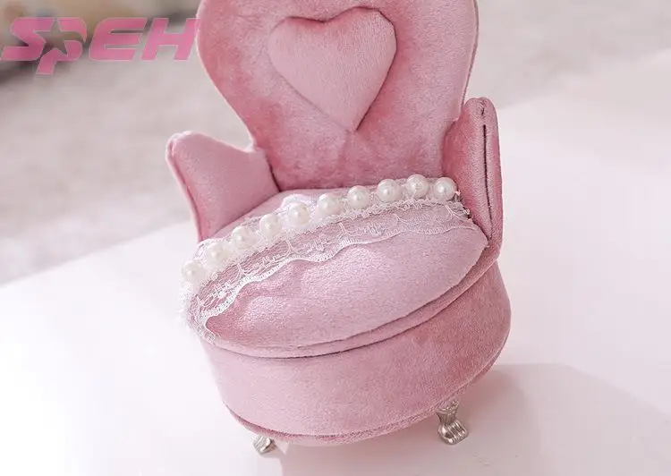 Original design pearl lace single chair pink velvet jewelry box