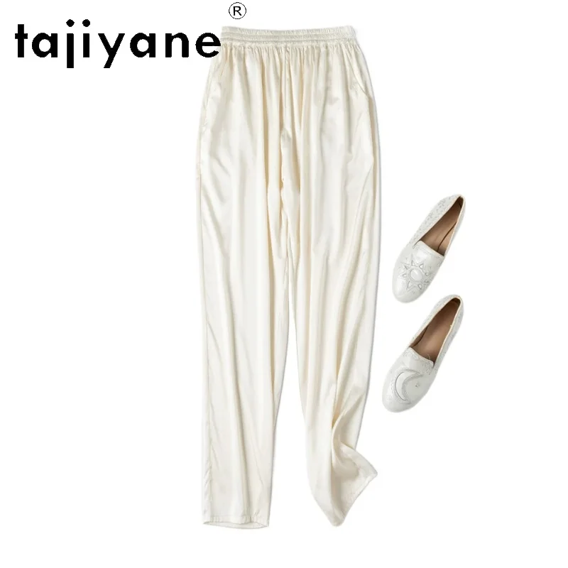 

TAJIYANE 19MM 92% Mulberry Silk Cropped Pants for Woman Casual White Pants Summer Harem Trousers Woman Clothing 2026 pantalones