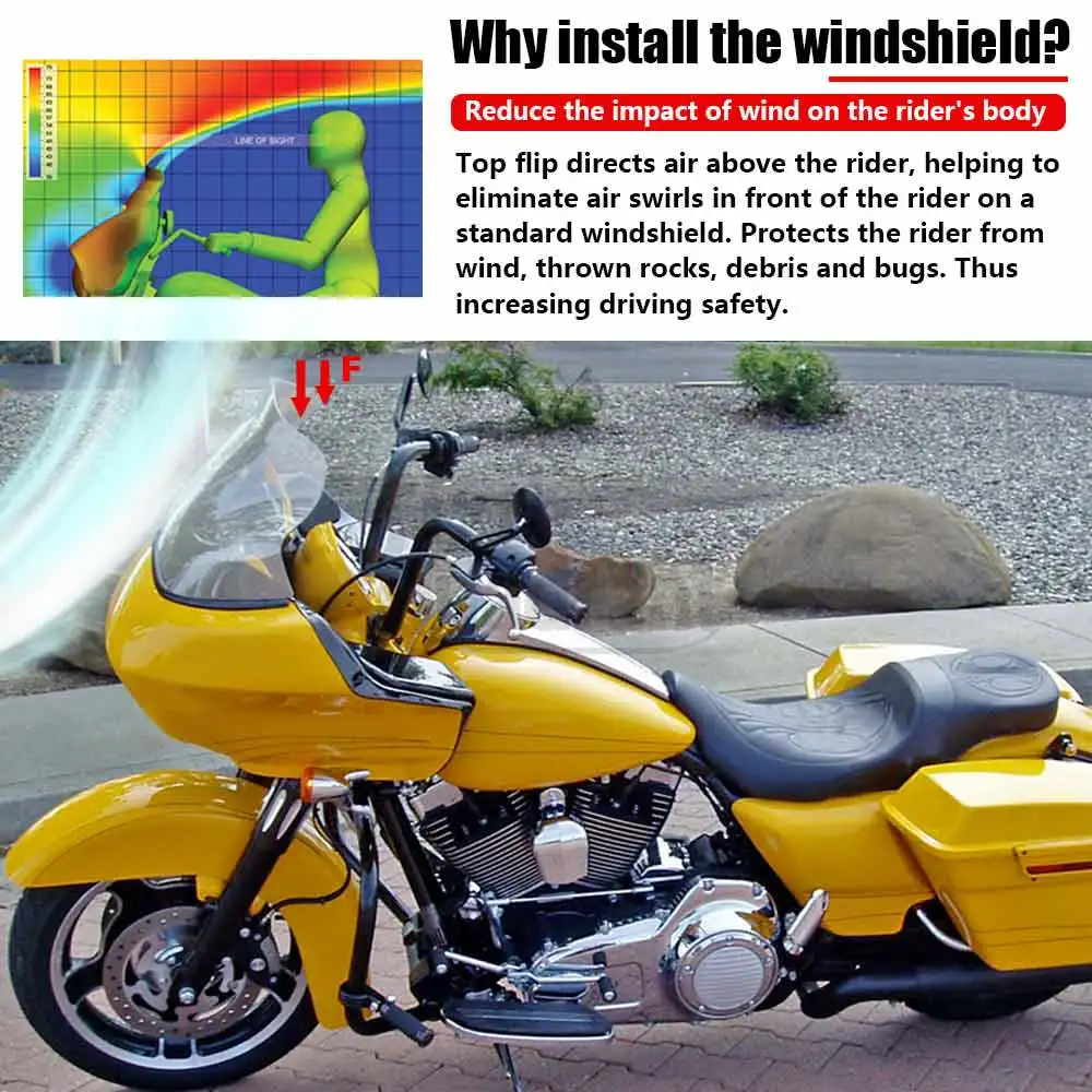 12.5" Front Upper Fairing Windshield Wind Deflector Motorcycle For Harley Road Glide FLTR/I Ultra CVO 98-13 Cowling Windscreen image 3