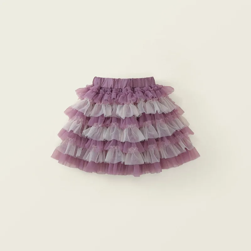 Spring and Summer New Girls' Purple Gradient Mesh Fluffy Skirt Cake Princess Birthday Dress Half Skirt