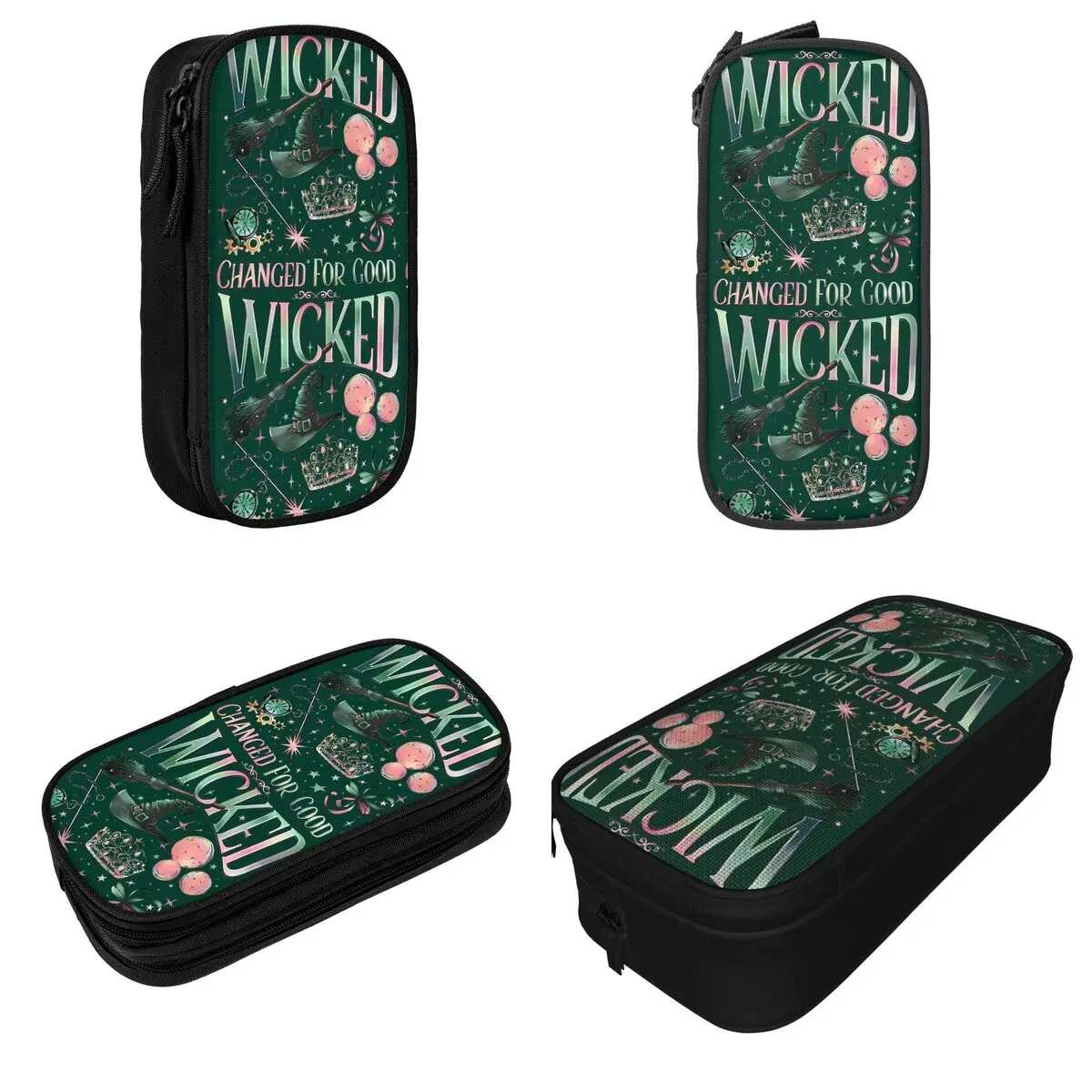 Wicked Elphaba & Glinda Pencil Cases Pink Goes Good With Green Pen Holder Bags Big Capacity Students School Zipper Pencil Box