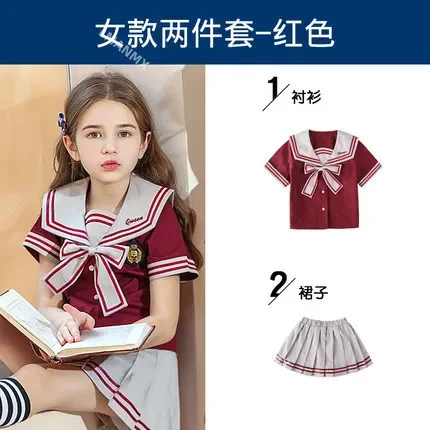 Uniforme scolastica coreana giapponese a righe per bambini per ragazze, ragazzi, colletto alla marinara, maglietta, gonna a pieghe, pantaloncini, vestiti con fiocco, vestito da studente