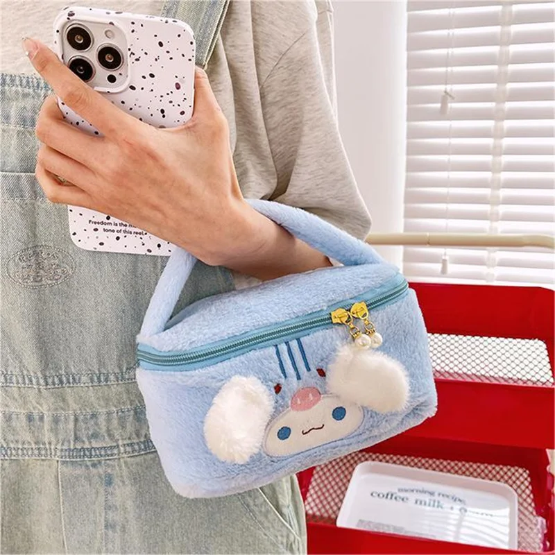 Blue Cinnamoroll Handheld Storage Bag Makeup Bag Plush Cartoon Toiletry Bag Large Capacity