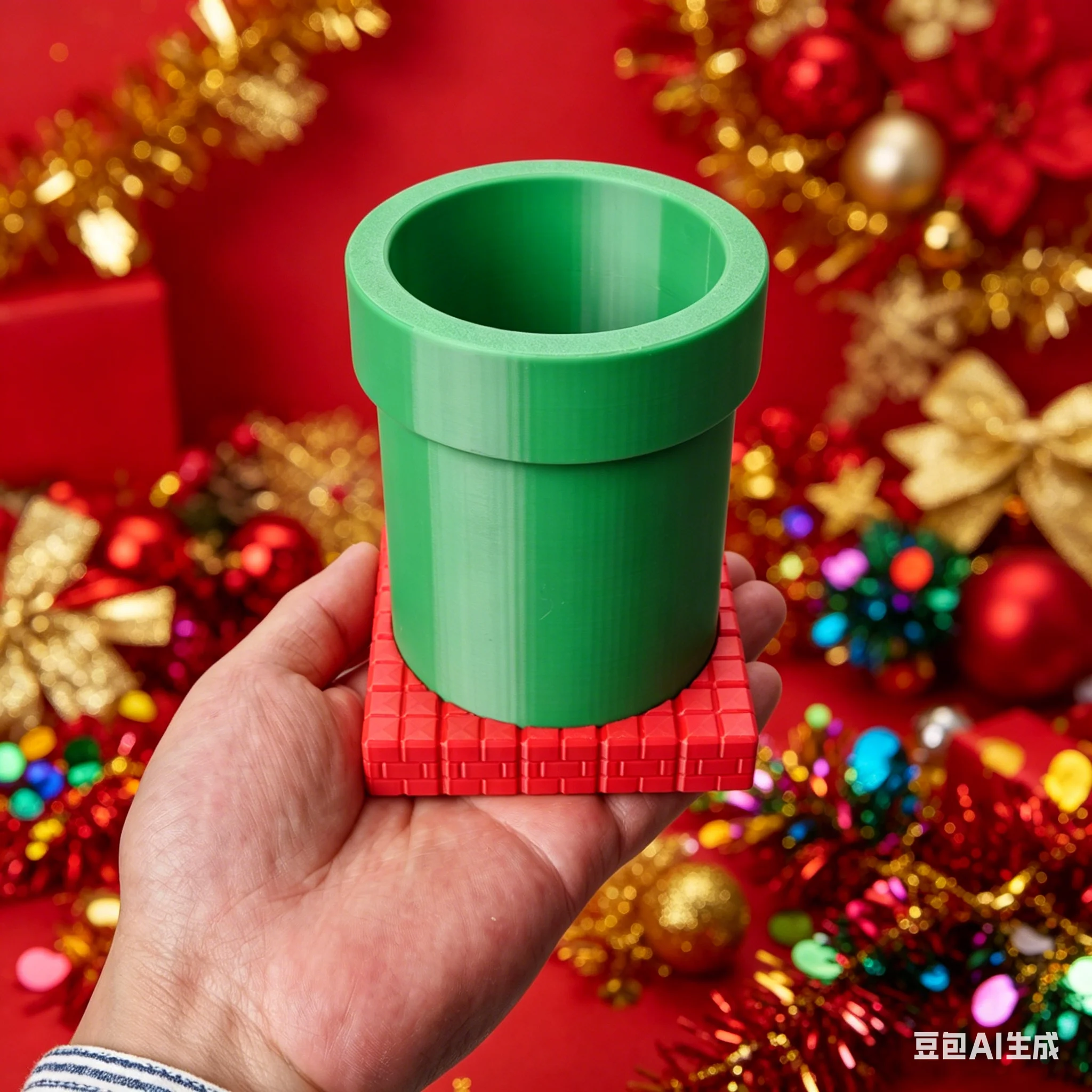 1 Creative Pen Holder Green Pipe and Red Brick Combo Set. Creative Storage Pen Holder in Retro Gaming Style for Your Desk. Stac - view 6