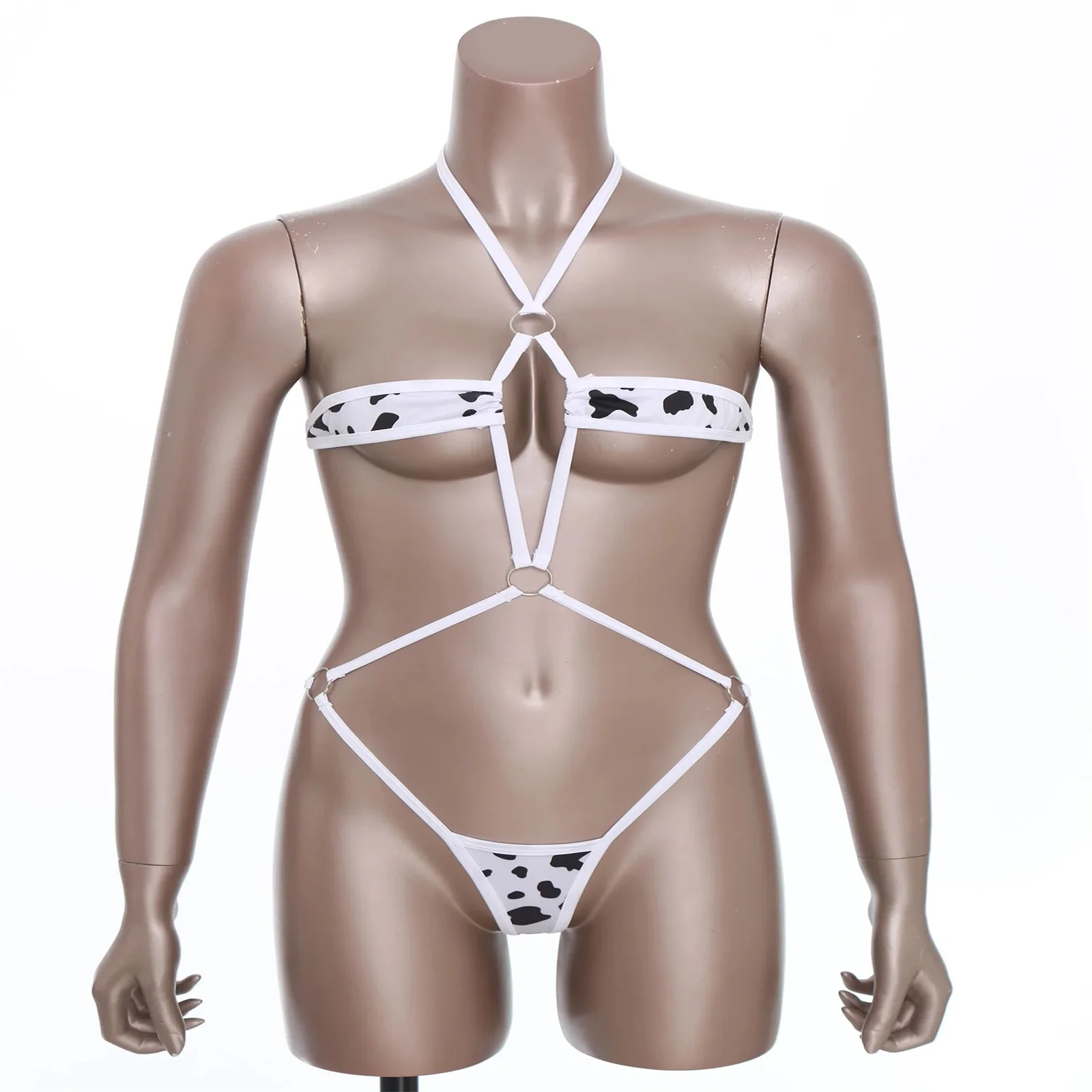 Damski Letni Seksowny Strój Kąpielowy Monokini z Siateczki Mikro Bikini Body Halter T-back Regulowany Kostium Jednoczęściowy Bielizna Nocna