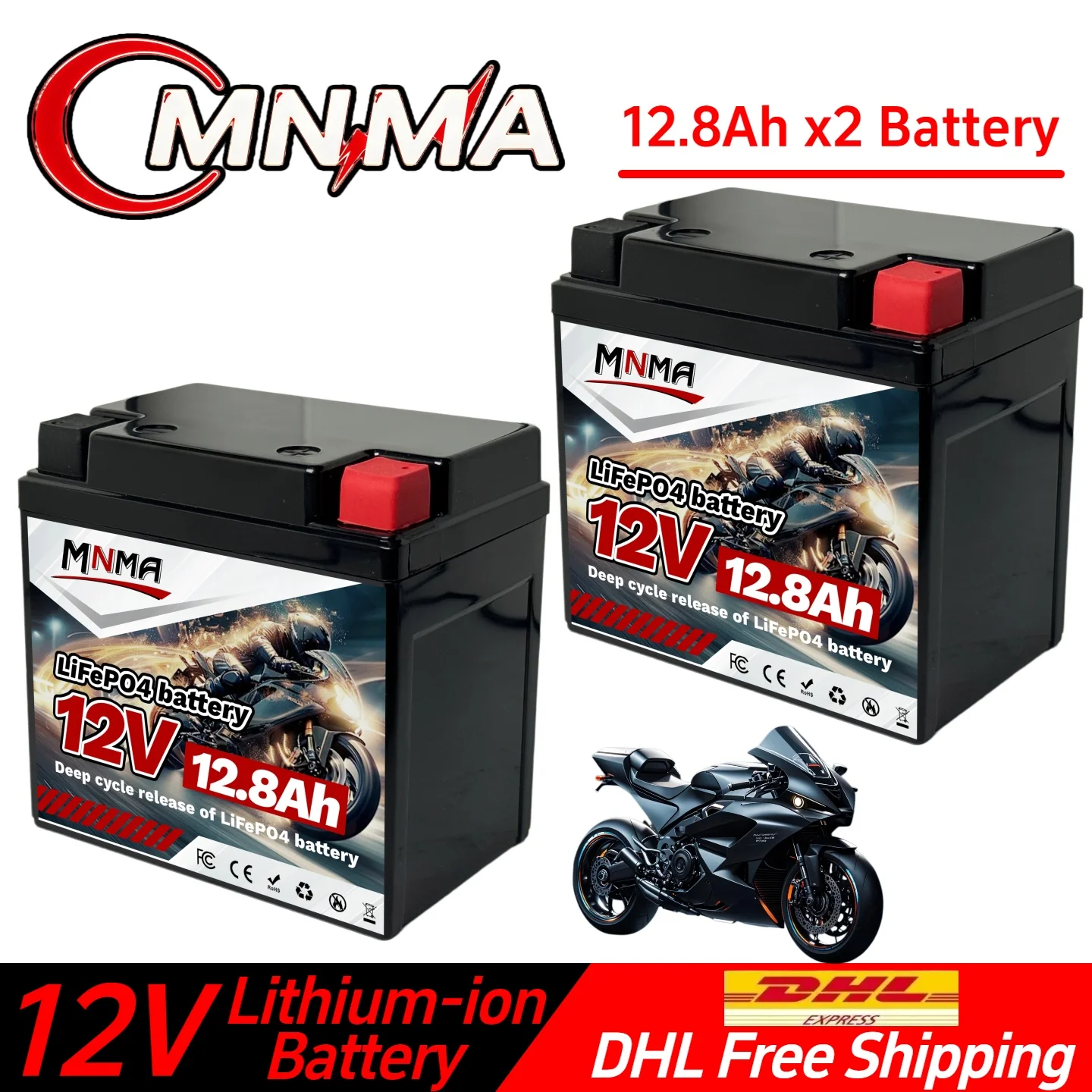 

LiFePO4 Lithium Motorcycle Battery 7L-BS 12V 12.8Ah 400CCA Rechargeable Maintenance Free Motorcycle Battery Compatible YTX7L-BS