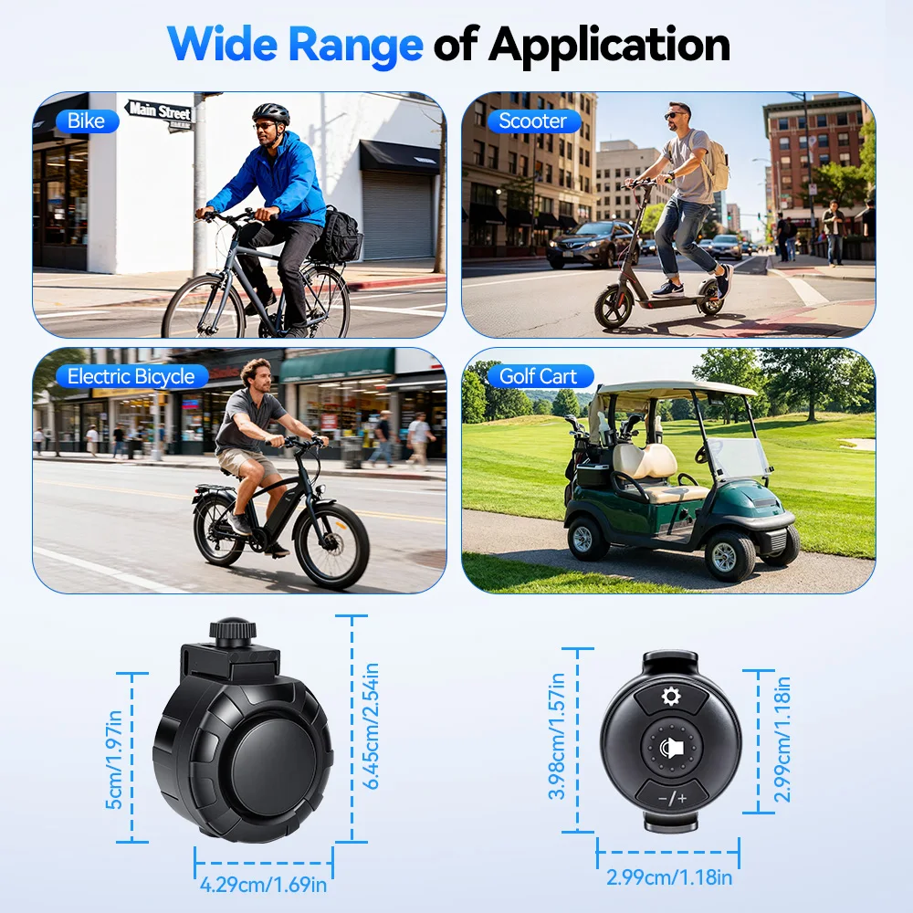 Rockbye Fahrrad-Elektroklingel 120dB USB-Aufladung MTB Roller Rennrad Lenkerhorn 6 Modi Alarmton Fernbedienung – Detail 7