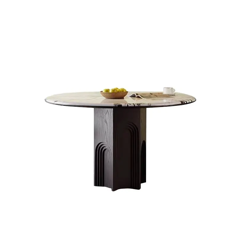 

Designer modern French composite small apartment solid wood light luxury simple antique black marble dining table