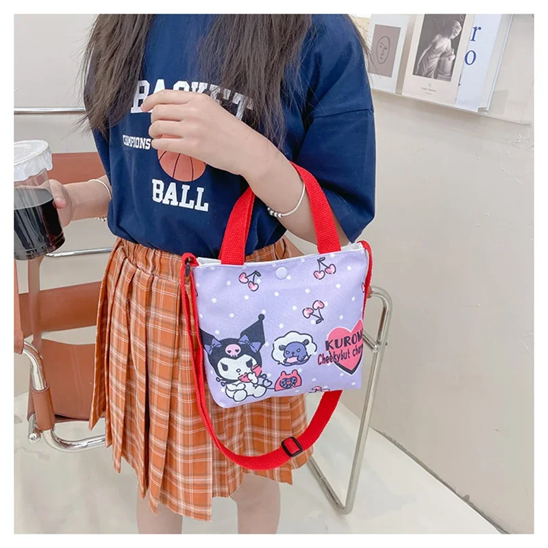 Kawaii Sanrio Canvas Bag Hello Kitty Cinnamoroll Crossbody Shoulder Hand Bag Cute Cartoon Melody Kuromi Girl Kids Children Gifts