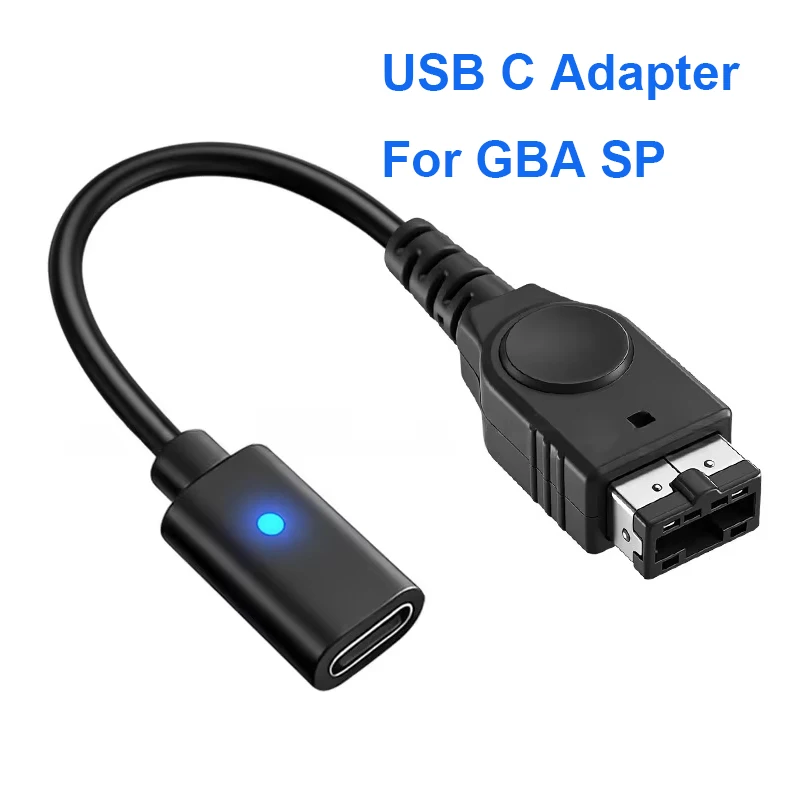 10CM Black USB-C Charging Adapter with LED Indicator Light (Non-PD) for GBA SP Game Console