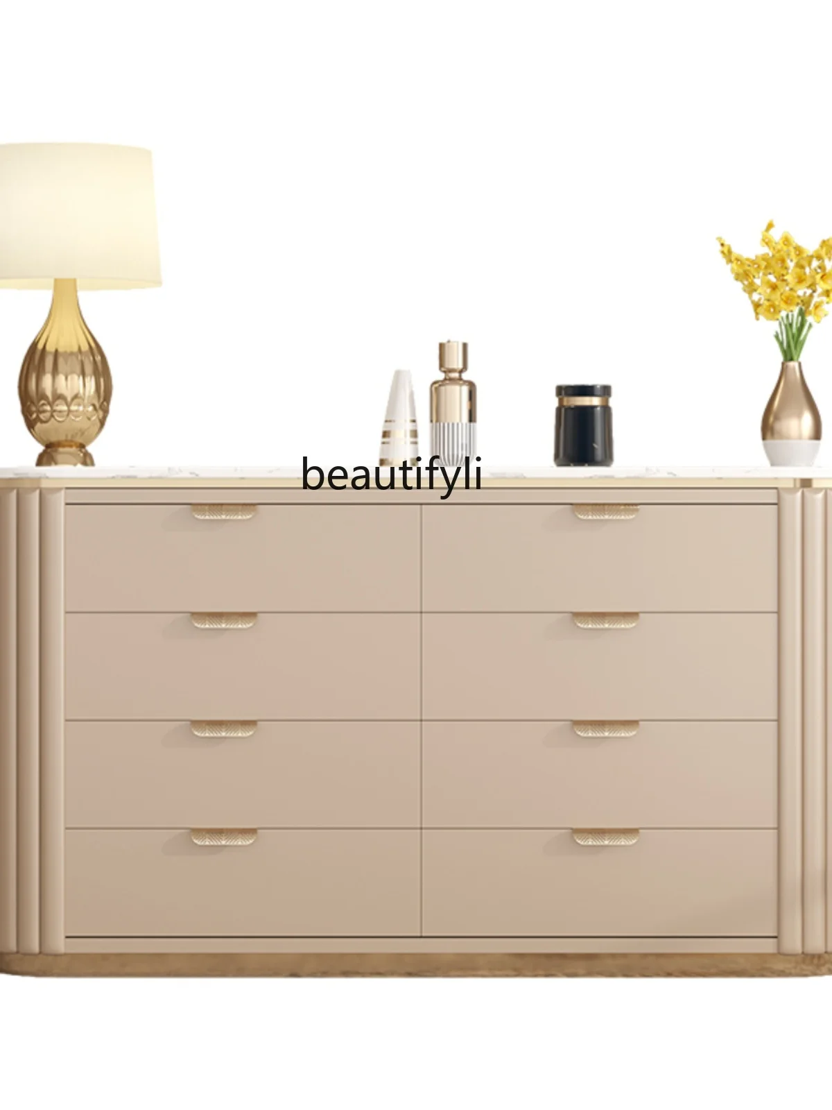 Light Luxury Chest of Drawers Simple Modern Marble Locker Living Room Stainless Steel Bedroom Drawer-Style Storage Cabinet