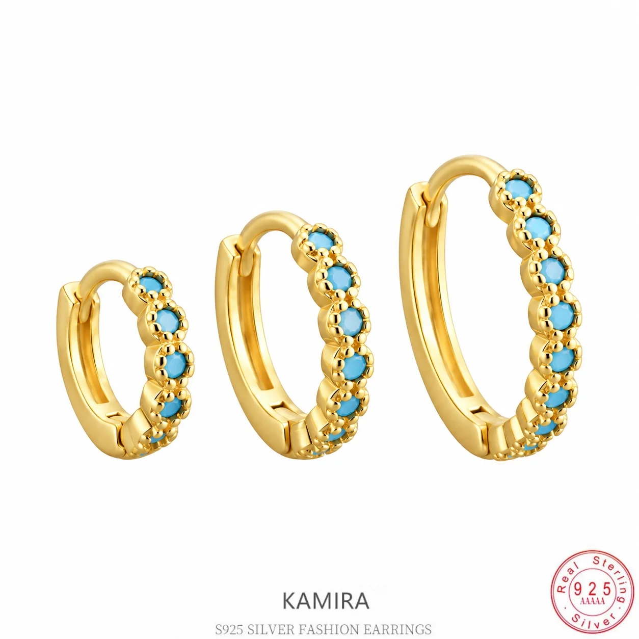 KAMIRA 925 Sterling Silver Blue Zircon Earrings for Women Vintage Elegant Party Girls Gifts Delicate Jewelry Pierced Hug Earring