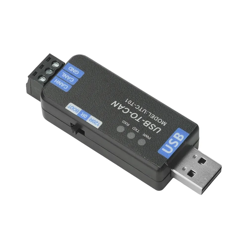 USB CAN Bus Adapter UTC-T01 with Real-Time Status Monitoring LED Indicators and DIP Switch for 120 Ohm Resistor Control