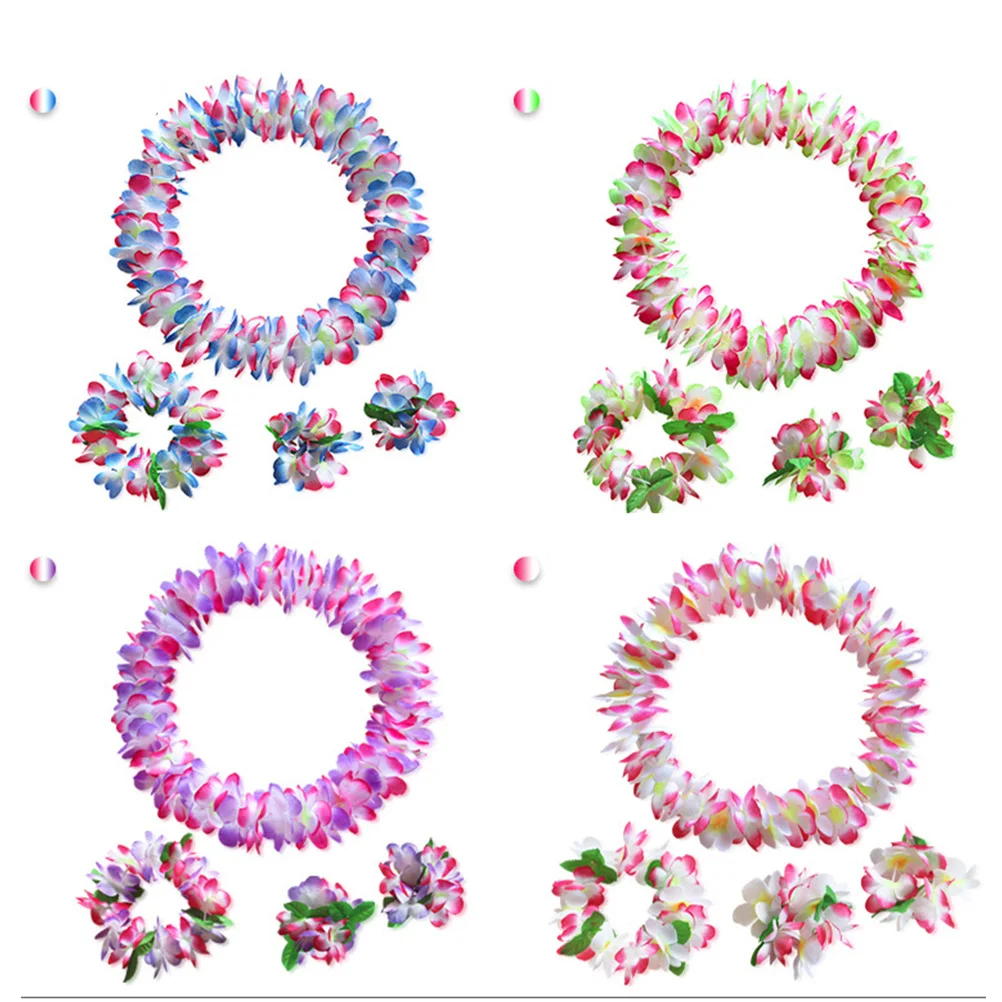 

4Pcs Artificial Flower Garland Set Handmade Tropical Wreath for Hawaii Party Travel Photography Decoration Necklaces Bracelets