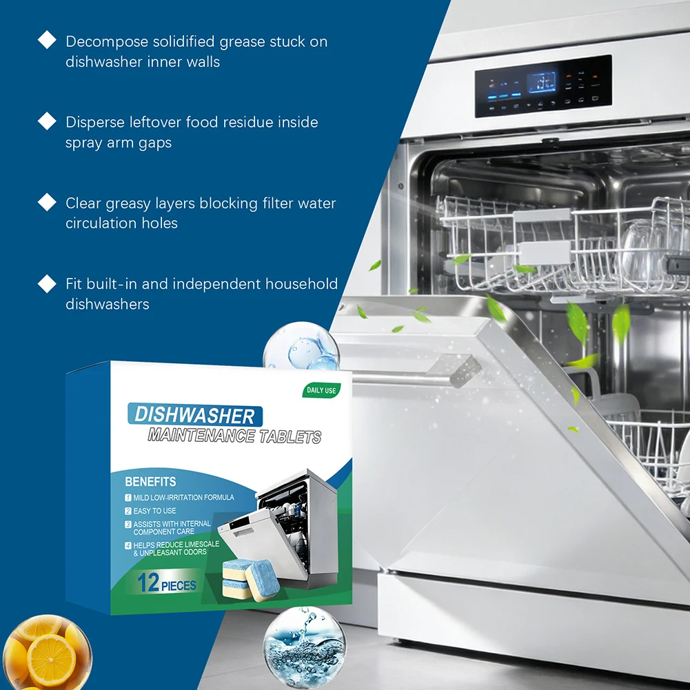 Dishwasher Cleaning Tablets,Odor-Eliminator For Dishwasher,Deep Cleaning, Removes Stubborn Mineral Scale,For All Dishwashers