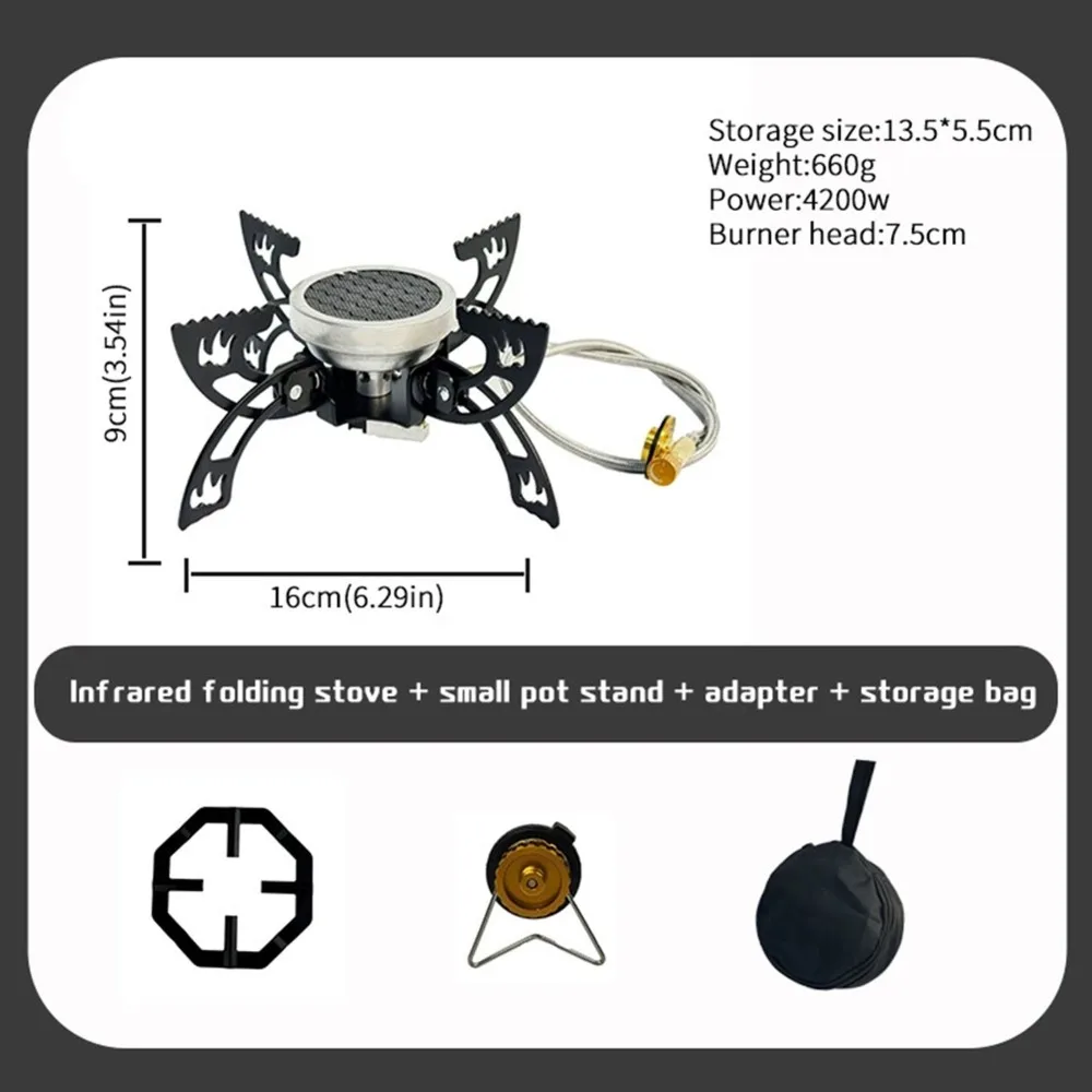 ABVE-Outdoor Cooking Stove 4200W Foldable Camping Cooker Burner Wind Resistant Flame Stability Portable Compact Stove