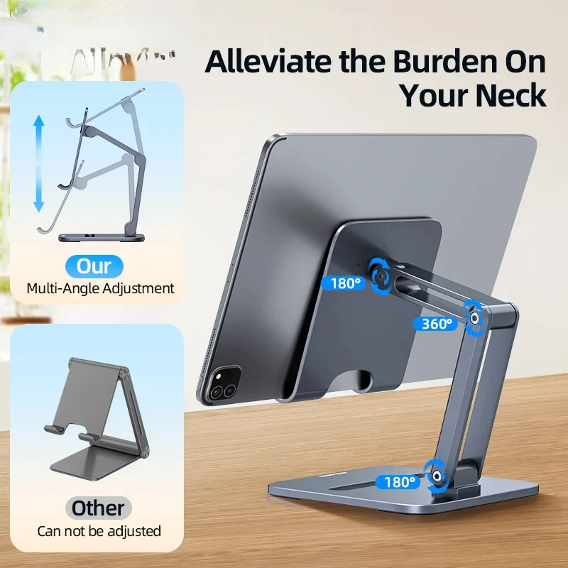 حامل حامل هاتف لوحي معدني قابل للطي من Rocoren لهاتف iPhone 14 13 iPad Pro Air Universal Desk Suporte para celular شاحن سيارة