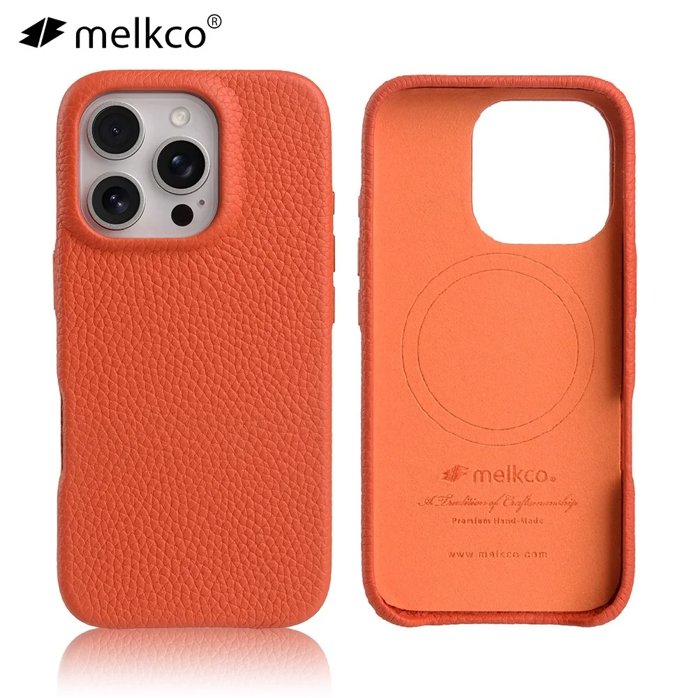 Melkco Genuine Leather Magnetic Attraction Case for iPhone 16 Pro Max 16 Plus Premium Cowhide Metal Independent Buttons Cover