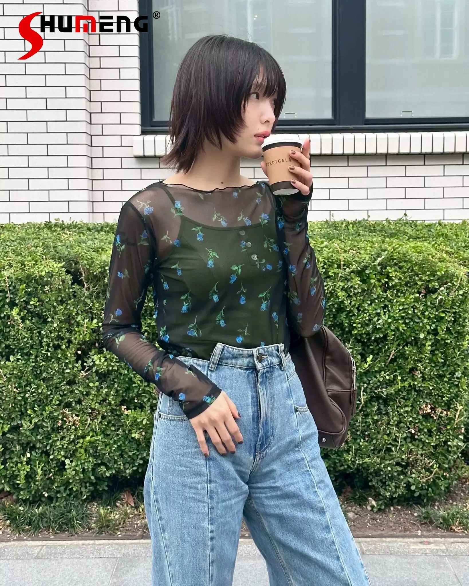 

Новая женская модная универсальная водолазка с длинным рукавом и японским принтом в виде бантов, весна 2026