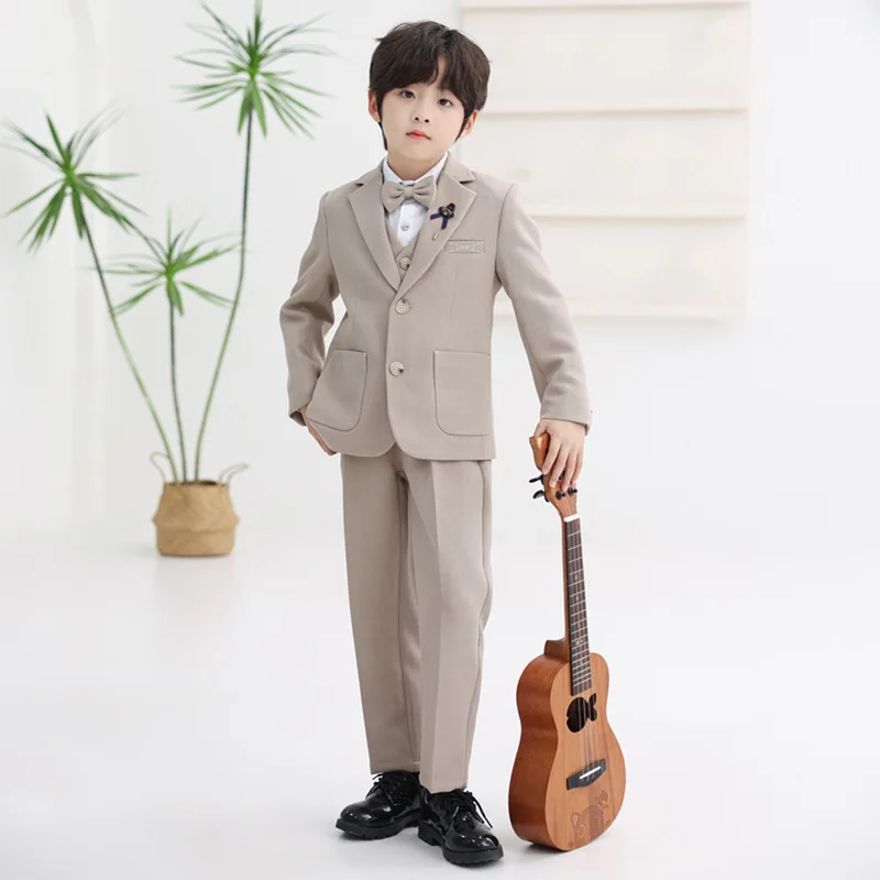 Boys Formal Suit Jacket Waistcoat Pants Bow Tie Kids Violin Piano Recital Wedding Ring Bearer Stage Birthday Photo Outfit 3-14Y