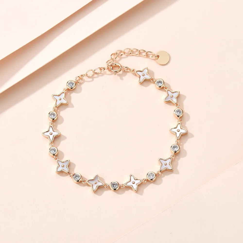 

Adjustable Sliding Clover Bracelet Necklace - Exquisite Mother of Pearl Zircon, Minimalist Cool Style Unique Dainty Set