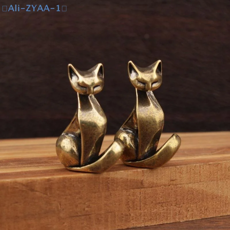 【ZYAA-1】Katzenfigur aus Messing, Vintage-Messingskulptur, Schreibtisch-Dekoration, kleines Ornament, Katzenstatue für Zuhause/Büro, Heimdekoration