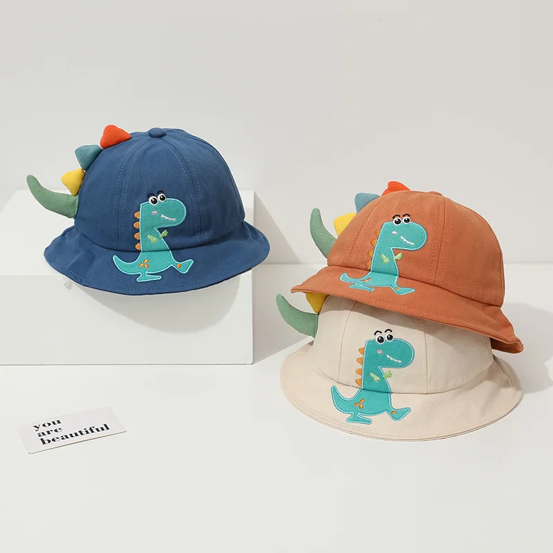 1-4 Years Baby Hat Spring and Summer New Baby Bucket Hats Outdoor Boys and Girls Sun Caps Cute Little Dinosaur Pattern