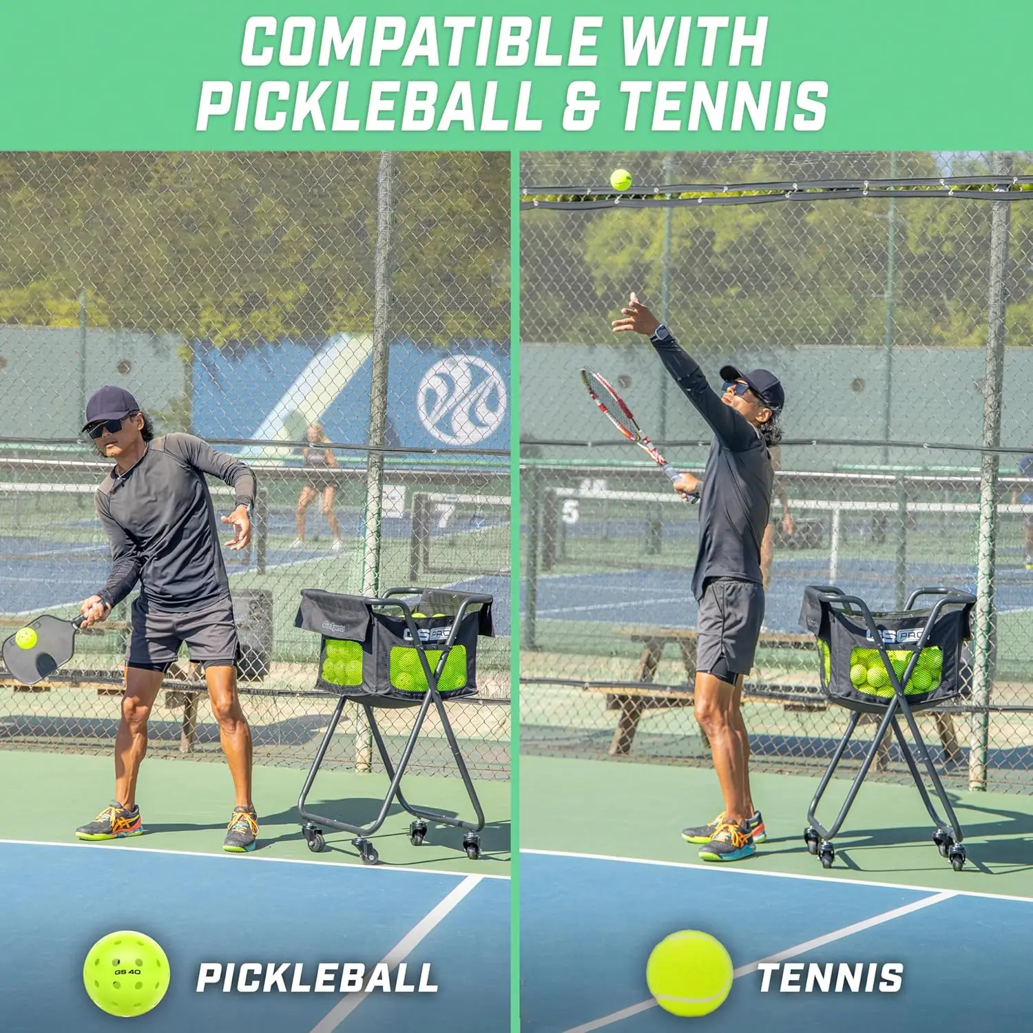 Porta pelotas con ruedas: carrito portátil con capacidad para 140 pelotas de Pickleball o 175 pelotas de tenis