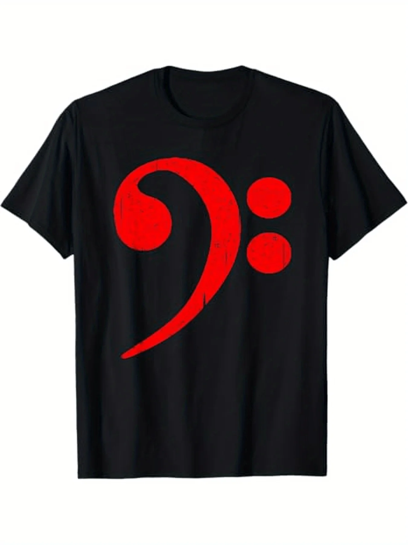Bass Guitar Clef Graphic T-Shirt - Black Music Tee With Red Note Symbol - Heavyweight Cotton Band Shirt For Bass Players - All-S